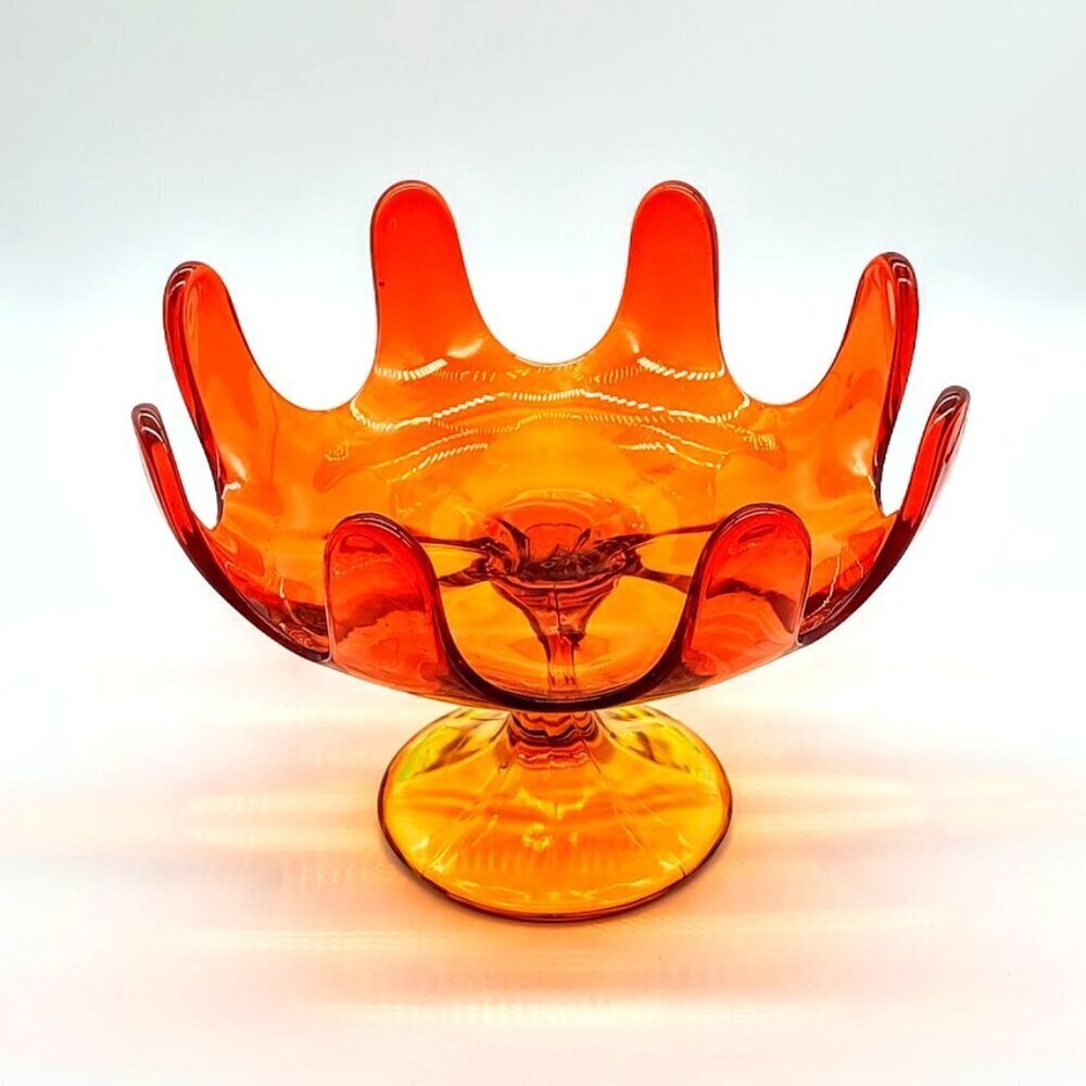 Vintage Viking Persimmon Amberina Glass 8 Finger Pedestal Bowl